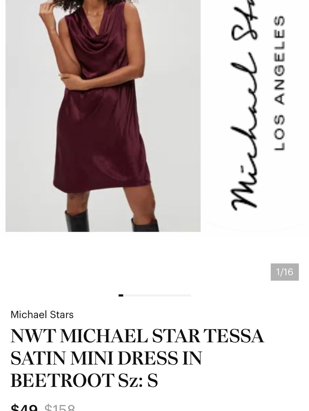 Michael Stars Satin Cowl Mini Dress in Beetroot Plum